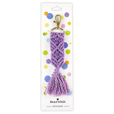 Macrame Keychain in Purple | Holiday Tasseled Key Ring Bag Purse Charm | 6.75"