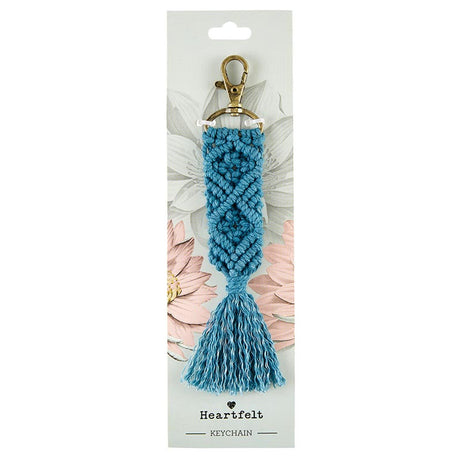 Macrame Keychain in Teal | Holiday Tasseled Key Ring Bag Purse Charm | 6.75"